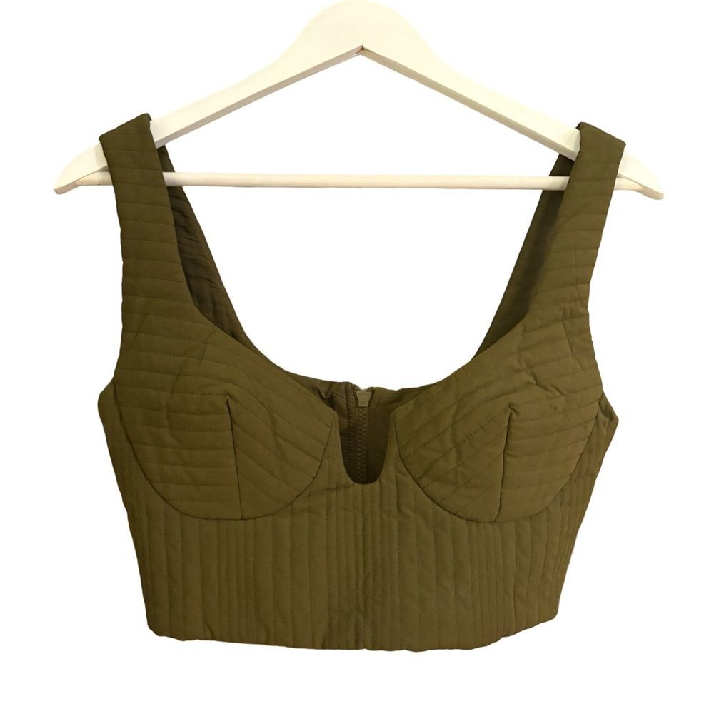 8 by YOOX NWOT Quilted Scuba Olive Bustier Bra Cup Crop Top Italian Sz 42